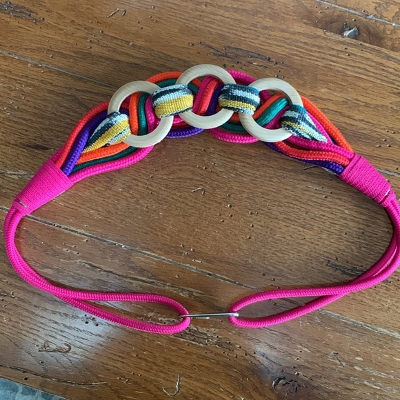 Prima Collezione Vintage Woven Fabric Wooden Rings Stretch Belt Multi-color Pink main image 7